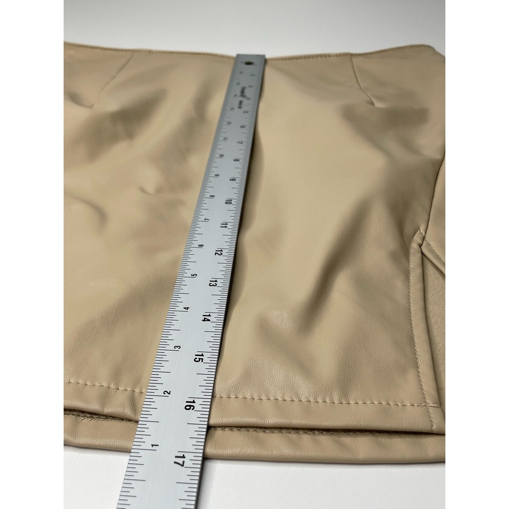 Rewash Tan Faux Leather High Waisted Micro Mini Skirt Side Slit Bratz Rave  L - Picture 8 of 10